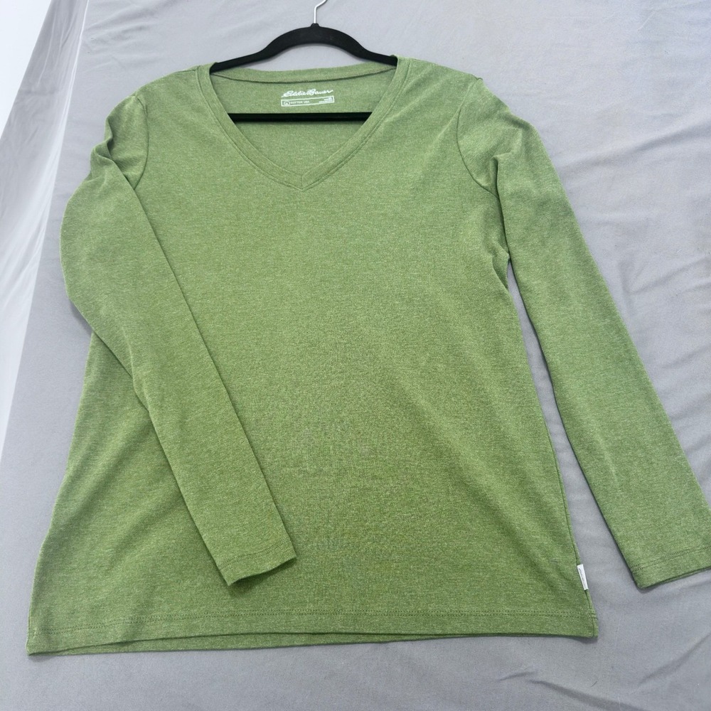 Eddie Bauer Women's XL Long Sleeve V-Neck Tee Olive Green - Picture 4 of 5